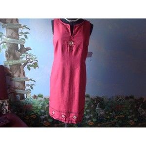 SAG HARBOR Coral Women Embroidered Sleeveless Sundress Size 10 Linen Blend New